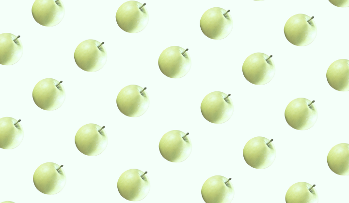 Иллюстрация яблоки зеленые.