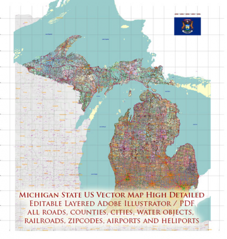 Michigan State US PDF Vector MAP