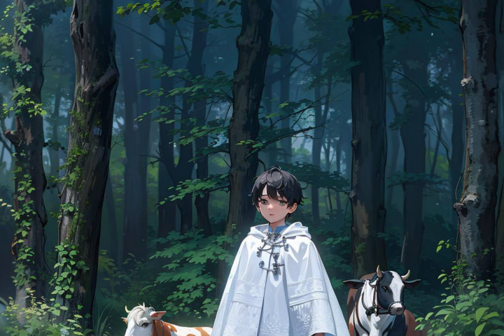 The boy in the cow forest 