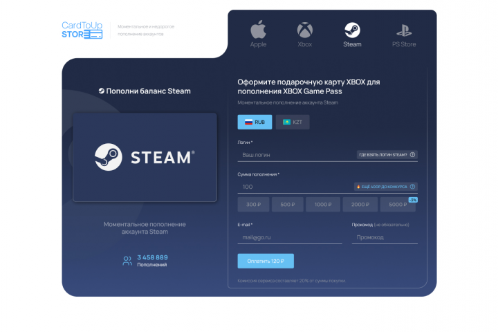    Steam, Apple, PS, Xbox